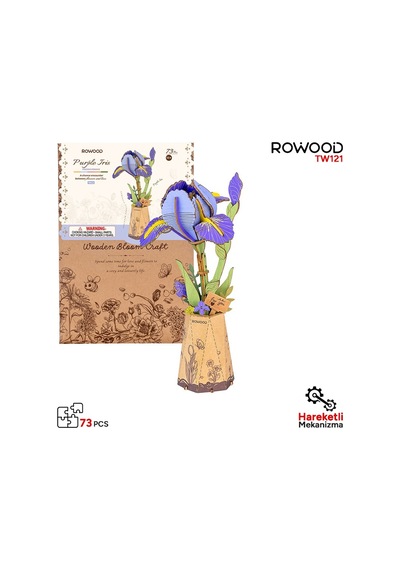 Rowood Tw121 Süsen Çiçeği Purple Iris Dıy Minyatür Maket Model Seti Ahşap 3d Wooden Puzzle Model Kit Ahşap Maket Dekoratif Hobi Seti