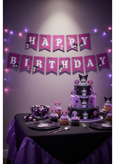 Kuromi Happy Birthday Banner Flama 17x170 Cm Asmalı Doğum Günü Parti Süsü Genel