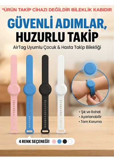 Beylini Airtag Yuvalı Bileklik Çocuk Yaşlı Alzahimer Demans  Bilekliği Boş Airtag Yuvalı Renkli Beyaz