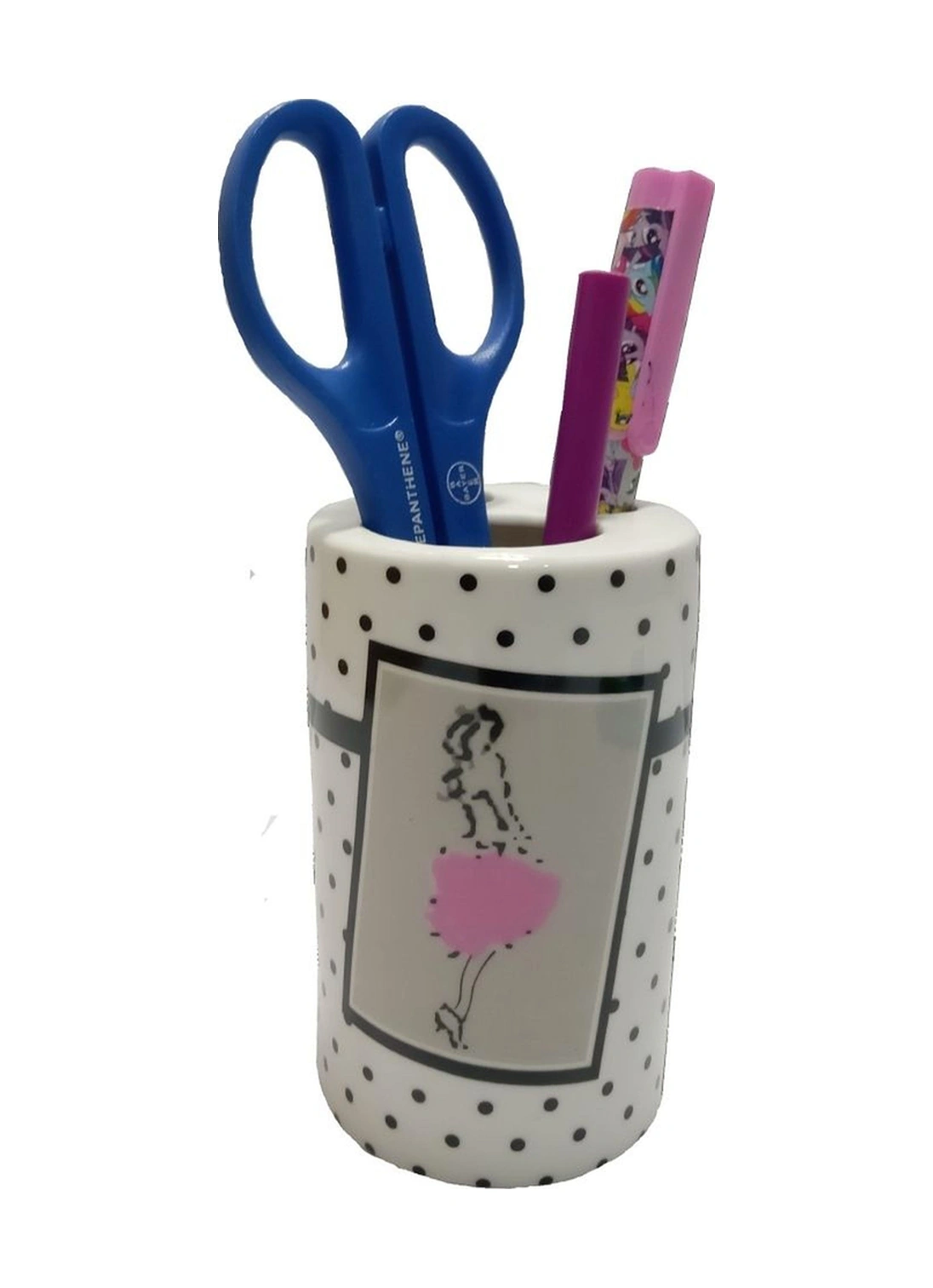 2 Adet Kalemlik Pembe Elbiseli Kadın Model Seramik Ofis Gereci 7x7x11cm Çok Renkli