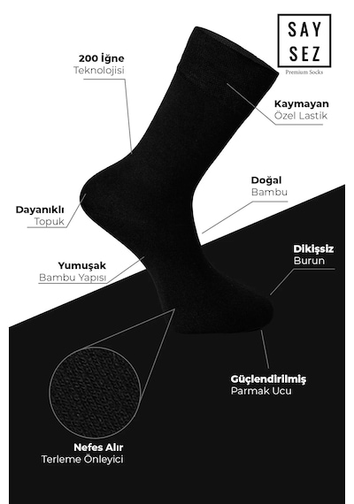Saysez Bambu Erkek Soket Uzun Siyah-beyaz Asorti Çorap Kutu Dikişsiz 6lı Siyah - Beyaz