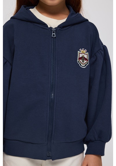 Panço Kız Çocuk Fermuarlı Lacivert Sweatshirt