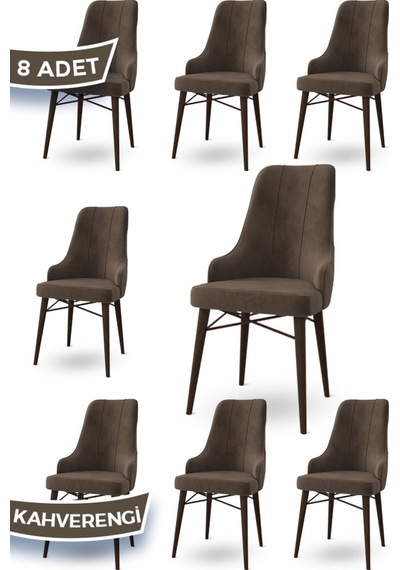 Canisa Neta Serisi, 1.sınıf Babyface Kumaş , Ceviz Gürgen Ayak, 8 Adet Kahve Yemek Odası Sandalye Sandalye Kahverengi Ayakları Ceviz