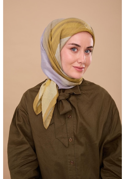 Silk Home Olinda İpek Eşarp 47005-23 Yağ Yeşili, Gri, Asit, Lila, Haki