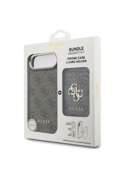 Apple Uyumlu iPhone 17 Air  Kılıf Guess Lisanslı M-safeli 4g Metal Büyük Logolu Kartlıklı Kapak Kahverengi Kahverengi