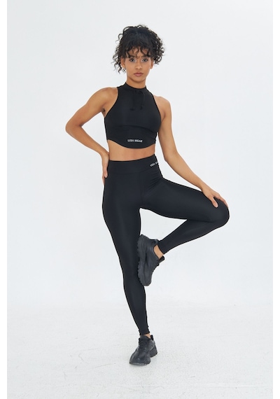 Lesa Wear Soft Touch Bedene Oturan İp Detaylı Sporcu Crop Sütyeni Siyah