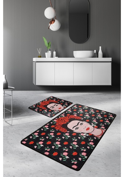 Frıda Black Djt 2 Lı Set Banyo Halısı, Paspas Çok Renkli