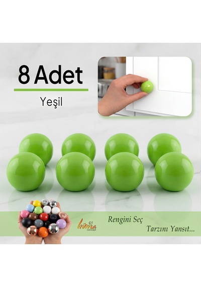 8 Adet Sert Plastik Düğme Yuvarlak Top Yeşil Dolap Mobilya Mutfak Dolabı Çekmece Kulbu Kulpu Kulplar