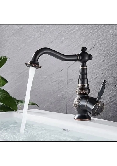 İsaoğlu Yapı Siyah Lavabo Bataryası İşlemeli Premium Tasarım Lavabo Musluğu Rustik Tasarım Banyo Bataryası Siyah Siyah