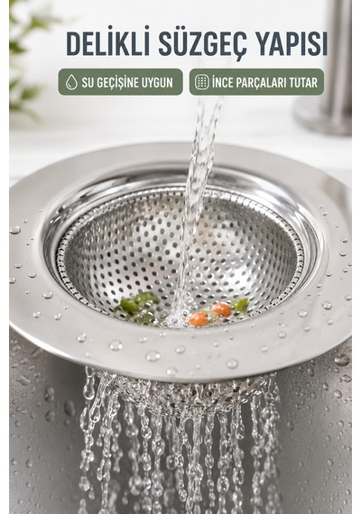 11 Cm Paslanmaz Çelik Lavabo Süzgeci Mutfak Evye Gider Süzgeci Tıkanıklık Önleyici İnce Çöp Tutucu Gri