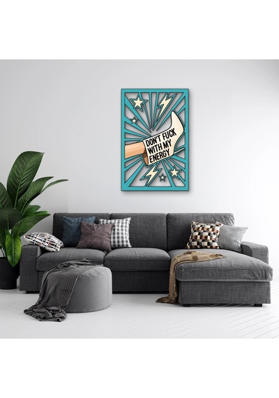 Retro Işınlı Enerji Yazısı Metal Tablo 43x65 Cm Çok Renkli