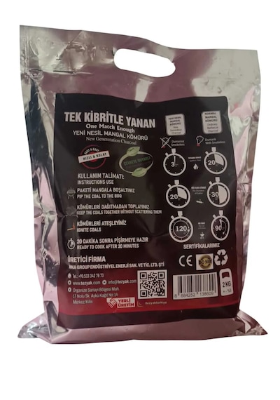 Tezyak Klasik Tek Kibritle Yanan Yeni Nesil Mangal Kömürü (2 Kg x 10 Paket) 20 KG