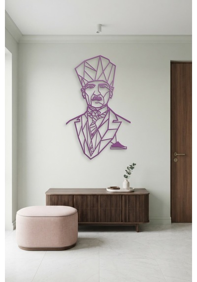 Atatürk Çizgi Metal Duvar Tablosu - Duvar Sanatı - Duvar Dekoru - Mor