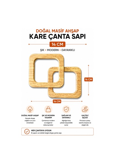 Vollen Yarn Doğal Masif Ahşap Kare Çanta Sapı 14 Cm 1 Çift 2 Adet El Yapımı Çanta Kulpu Çanta Aksesuarı Krem