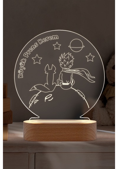 Küçük Prens Kişiye Özel Led Gece Lambası Masif Ahşap Tabanlı Usb Kablolu Pleksi Led Gece Lambası