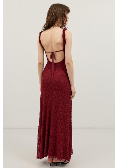 Antioch Dantelli Midi Elbise Bordo