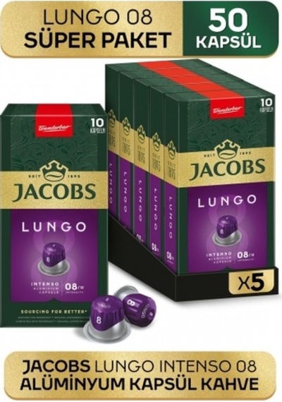 Jacobs Lungo 8 Intenso Nespresso Uyumlu Kapsül Kahve 10 Lu X 5 A PKT.JACOBS.013 Kapsül Kahve