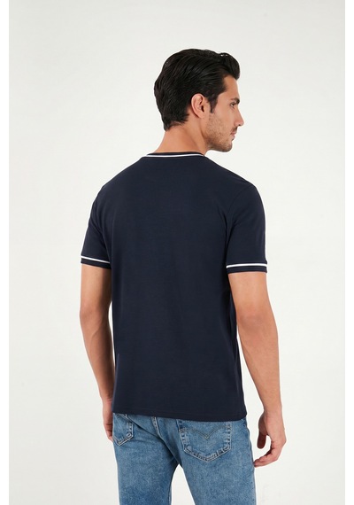 Buratti Pamuklu Bisiklet Yaka Kontrast Şeritli T Shirt Erkek T Shirt 5904034 İndigo