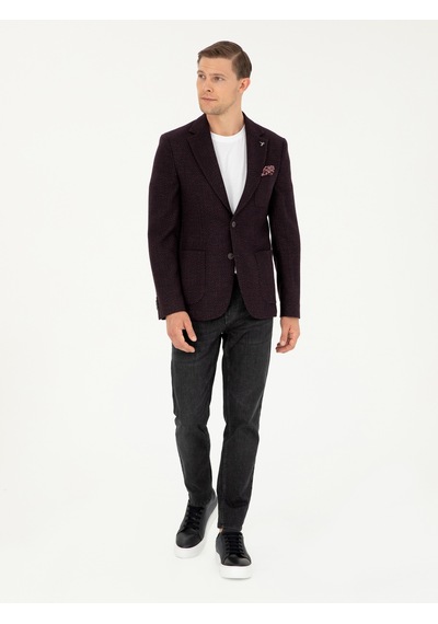 Cacharel Bordo Slim Fit Yün Karışımlı Ceket Kırmızı