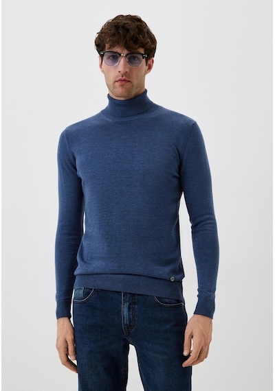 Erkek Tam Balıkçı Boğazlı Triko Mavimelanj Slim Fit Pamuklu Sık Örme Kazak Ncs Jeans 3003-mavimelanj Mavi