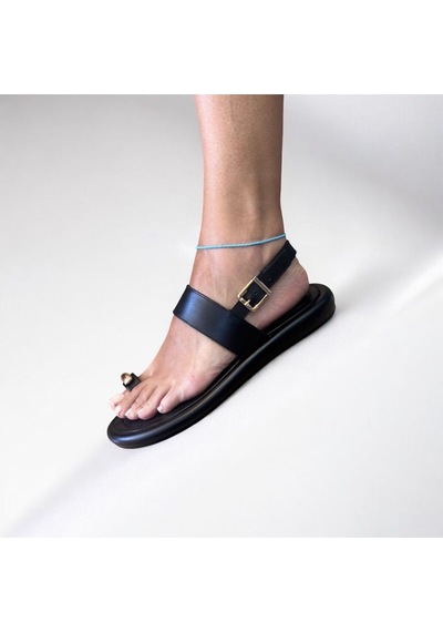 Ne&ve Shoes Siyah Hakiki Deri Parmak Arası Kadın Günlük Sandalet