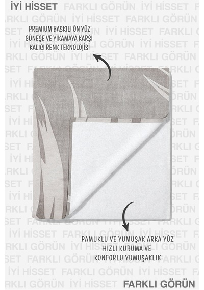 Palmiye Yapraklı Tropikal Plaj Havlusu - Bej Gri Modern Akdeniz Hızlı Kuruyan Mikrofiber Havlu Örtü Sakin Kumul
