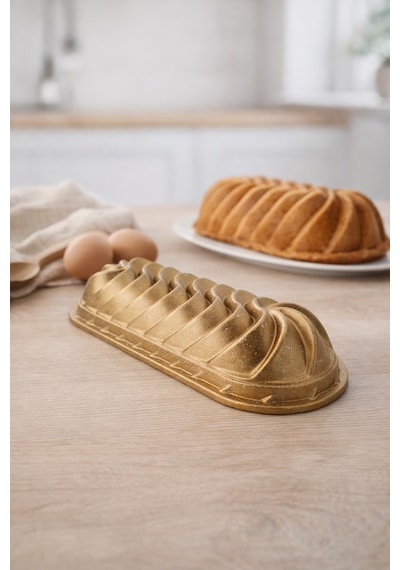 Sara Baton Döküm Kek Kalıbı 35cm Gold Gold