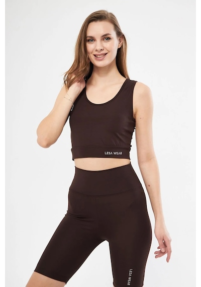 Lesa Wear Halter Yaka Spor Sütyeni Crop Top Kahverengi