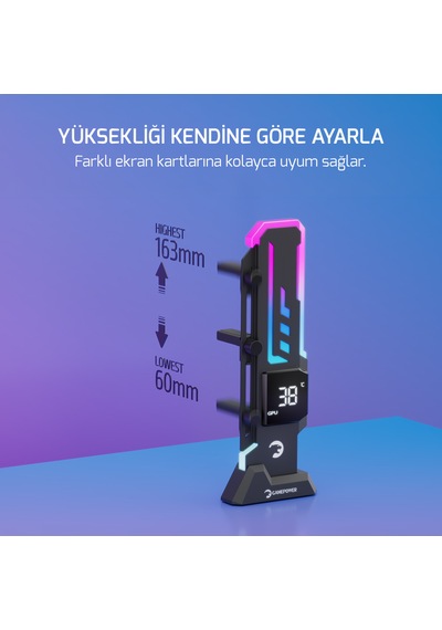 Gamepower Heatsync V2 Argb Dikey Ekran Kartı Tutucu Siyah