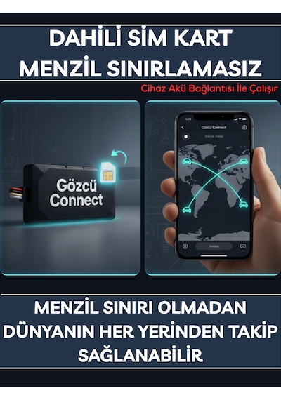 Gözcü Mobil Connect Takip Cihazı Anlık Konum Takibi Geçmişe Dönük Veri Araç Motor Gizli Takip Cihazı Geofenceli