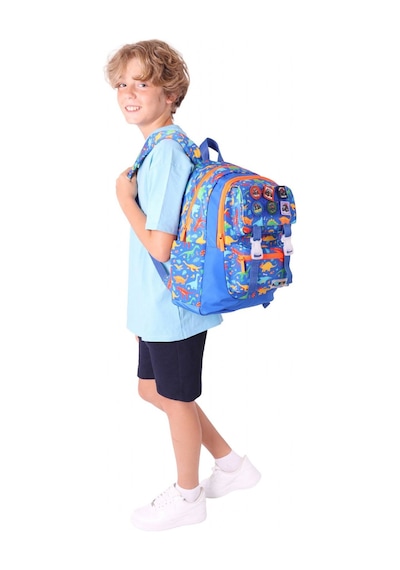 Kaukko Kids Erkek Çocuk Armalı Dinazor Desenli İlkokul Okul Sırt Çantası Dört Bölmeli - Mavi - L5278 MAvi