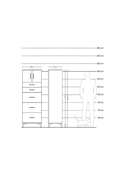 Hyperion Dolap Tek Raflı 5 Çekmeceli 2 Kapaklı 60x44x182 Çam-... Çam