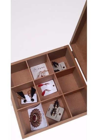 Tr Hobi 90022 Dekoratif Model Takı Kutusu Bölmeli Ahşap Ham Mdf El Yapımı