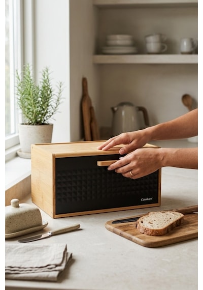 Cooker Valenza Metal Kapaklı Bambu Ekmek Kutusu Ckr4541 Siyah