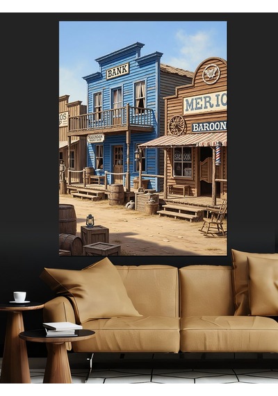Ahşap Tablo Vahşi Batı Kasabası Saloon