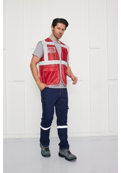 Orange Safety Mühendis Tipi İkaz Yeleği Kırmızı