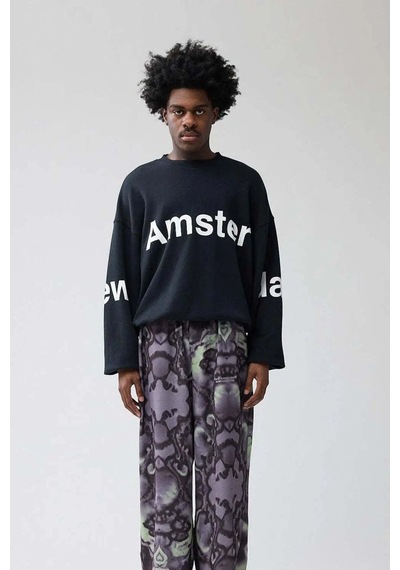 American Rag Cie New Amsterdam Logo Line Sweat - Oversize Unisex Crewneck, Yüksek Kalite 455gms Pamuk Siyah American Rag Cie New Amsterdam Logo Line Sweat - Oversize Unisex Crewneck, Yüksek Kalite 455gms Pamuk Siyah