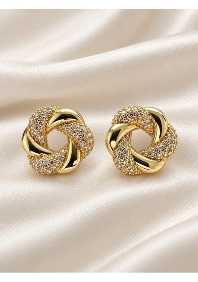 Taşlı Burgu Küpe Gold Renk