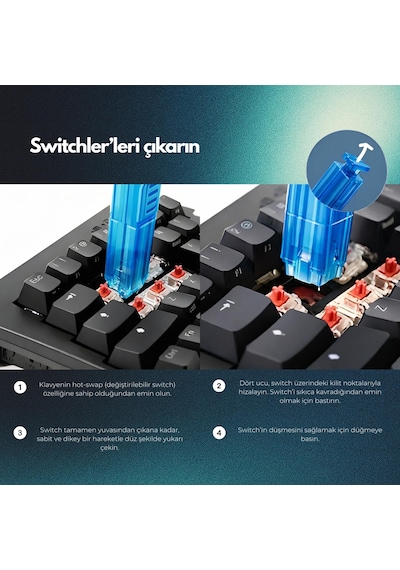 Klasse Keycap Ve Switch Puller, 2'si 1 Arada Klavye Tuş Ve Switch Sökme Aparatı Light