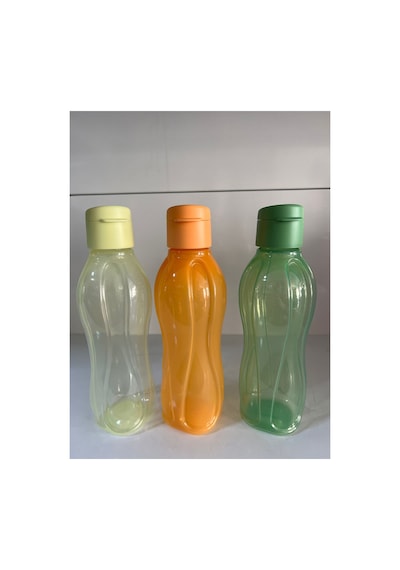 Eco Şişe 500 Ml 3'lü Set - Portakal-yeşil Ve Limon Sarı Kolay Açılır Kapaklı Suluk Matara Çok Renkli