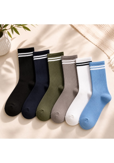 Ciho Socks Daily 6 Çift Çocuk %100 Pamuk Çizgili Tenis Okul Kolej Çorabı KARIŞIK