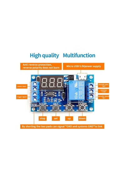 Zaman Gecikmeli Röle Micro Usb 2 Zaman Ayarlı 3 Hane 7 Segment