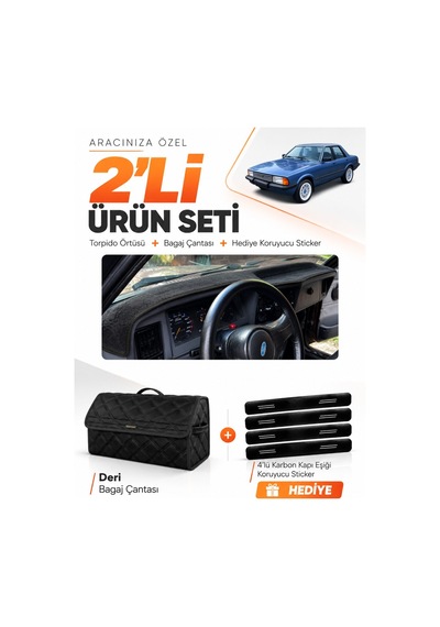 E-biz Ford Taunus 1985-1994 Uyumlu Torpido Örtüsü + Deri Bagaj Çantası Seti - Siyah - Fo035
