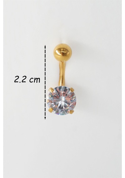 Kadın 316l Anti Alerjenik Topcuklu Oval Baget Zirkon Taşlı Göbek Piercing - Altın