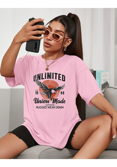 Unlimited Baskılı Oversize T-shirt Pembe