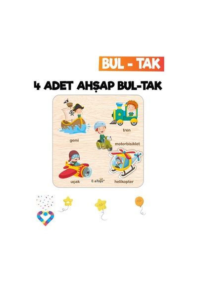 Eğitici 4 Adet Bul-tak Oyuncak Orman Hayvanları, İş Makineleri, Meyveler Ve Taşıtlar