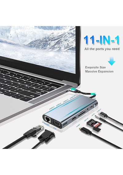 Comse Apple Uyumlu MacBook Type C Hub Pd Şarj Hdmı Sd Network Vga 11 Girişli
