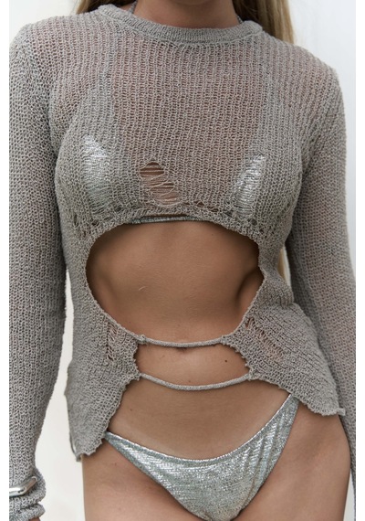 Mai Collection Mai Studios Co. Hanoi İp Detay Vizon Triko Crop Vizon
