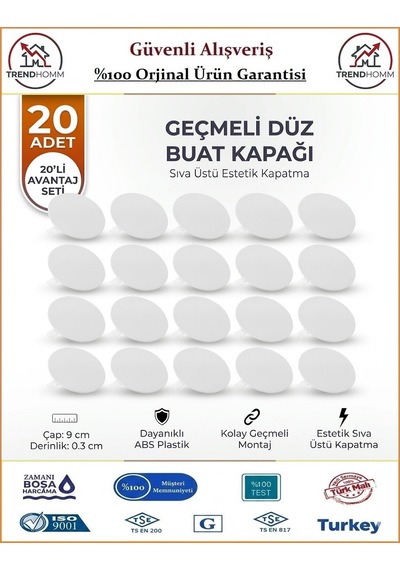 Trendhomm Buat Kapağı - Düz - Beyaz - 20 Adet