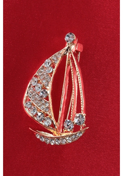 Özgürlüğün Rotası Yelkenli Broş Kristal Taşlı Gold Renkli Unisex Erkek Kadın Yaka İğnesi Gemi Çok renkli